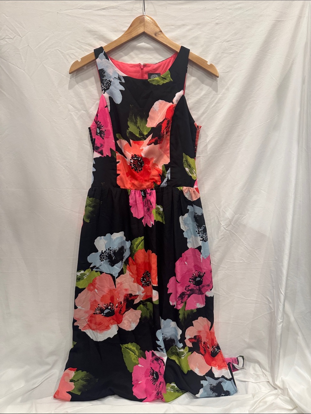 Vince Camuto Black Floral Maxi Dress with Pink, Coral & Light Blue Print, 8